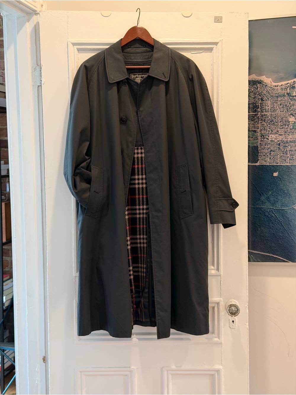 Burberry Black-Blue Vintage Trench Coat w/ 100% Wool Liner